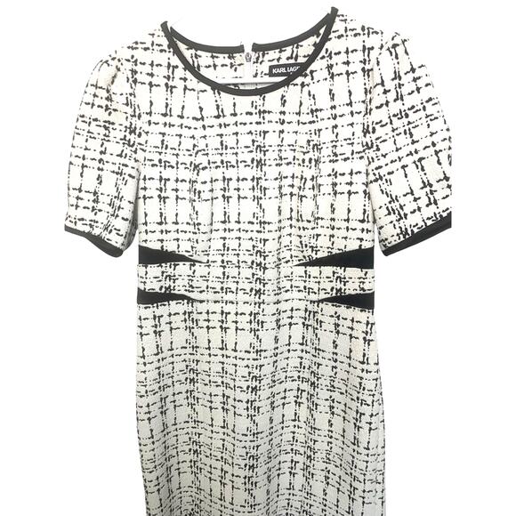 Karl Lagerfeld Paris Retro Midi Tulip Dress 8 White Black Tweed Holiday Preppy - Picture 3 of 8